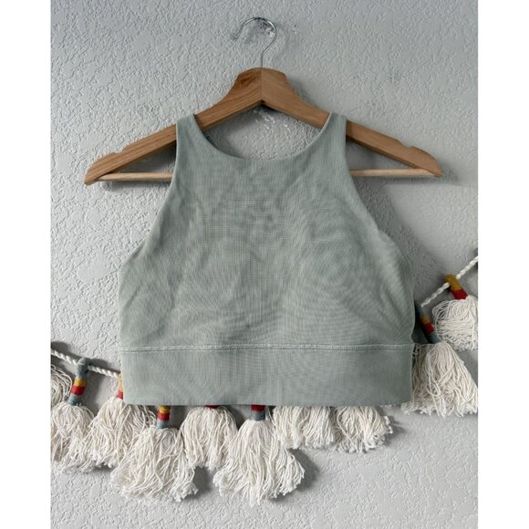 Lululemon Energy High Neck Longline Ribbed Medium Support Green Training Yoga 8 - Picture 1 of 7